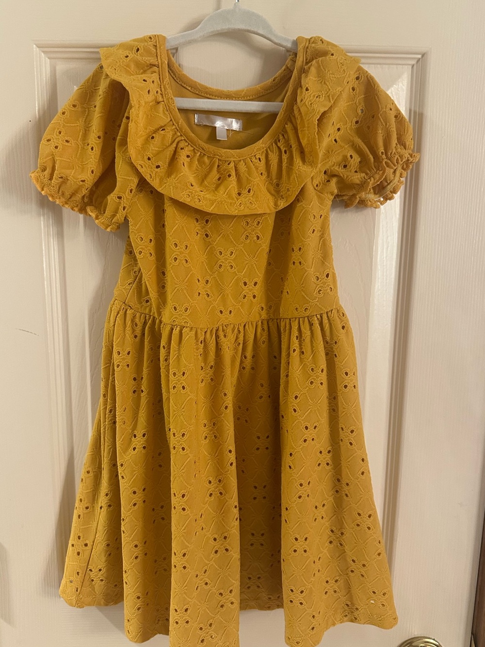 Girls' Yellow Eyelet Ruffle Casual Dress